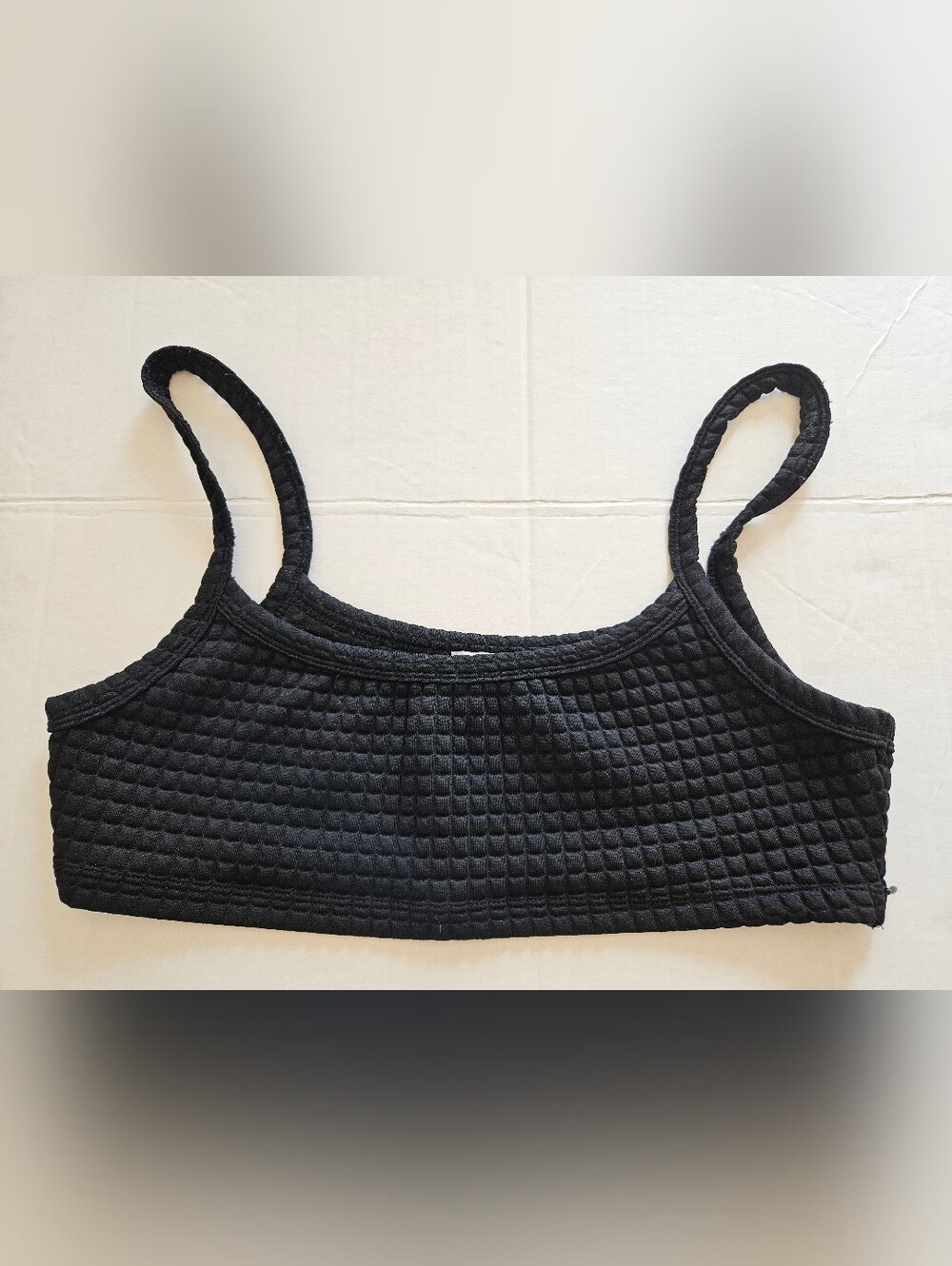 Princess Polly Black Textured Crop Cami Top Size 12 Square Neck